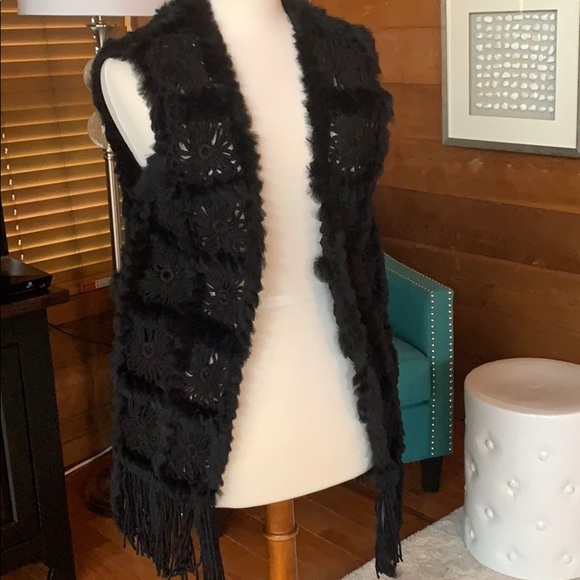 Black 100% rabbit fur black vest - Picture 1 of 6